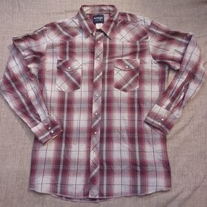 Wrangler Red Plaid Pearl Snap Shirt Men's Size XLT